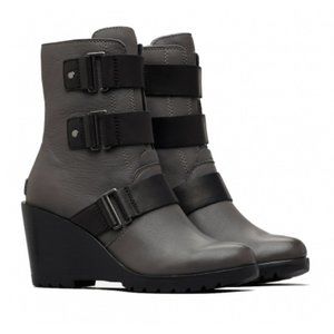 Sorel After Hours Grey Leather Waterproof Ankle Bootie